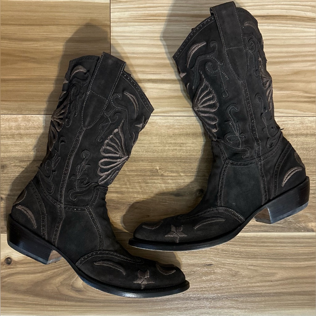 Rare Vintage Gianni Barbato Suede Leather Embroidered Cowgirl Boots Size 40